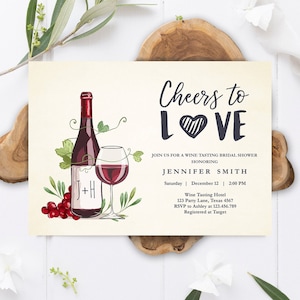 Editable Wine Bridal Shower Invitation Rustic Winery Cheers To Love Country Wine Tasting Couples Download Evite Template Printable 0234