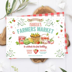 Editable Farmers Market Birthday Invitation Strawberry Farm Party Fruits Market Home Grown Download Printable Invitation Template Corjl 0144