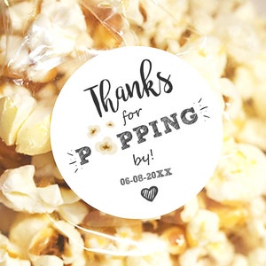 Editable Thanks For Popping By Gift Popcorn Favor Tag String Lights Bridal Shower Wedding Birthday Party Stickers Template Corjl 0110