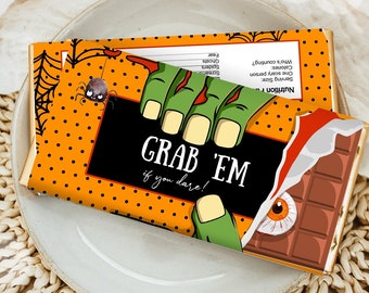 Editable Halloween Party Favor Halloween Candy Bar Wrapper Halloween Chocolate Bar Label Zombie Gift Digital Template Printable 0261
