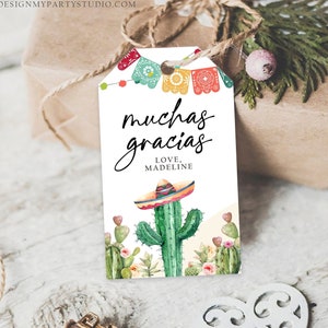 Editable Cactus Fiesta Favor Tags Fiesta Thank You Tags Mexican Muchas Gracias Bridal Shower Succulent Couples Shower Corjl Template 0404 image 1