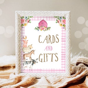 Cards And Gifts Sign Table Decor Farm Birthday Sign Gift Table Farm Animals Party Pink Farm Girl Floral Barnyard Sign Printable 0155