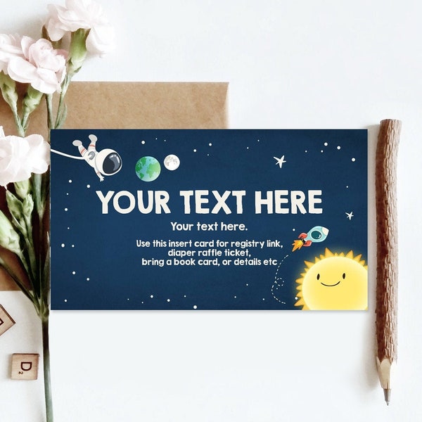 Editable Space Insert Card Diaper Raffle Ticket Outer Space Baby shower Astronaut Registry Card Shower Game Template PRINTABLE Corjl 0046