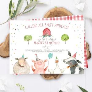 Editable Farm Birthday Invitation Boy Farm Animals Boy Barnyard Birthday Party Animals Printable Invitation Template Digital Evite 0155