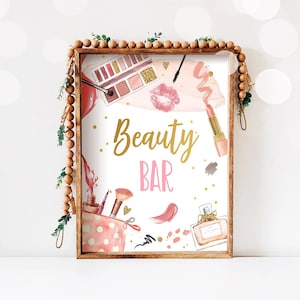 Beauty Bar Sign Spa Party Sign Spa Birthday Sign Makeup Party Sign Girl Facials Glamour Party Decor Table Decor Download Printable 0420