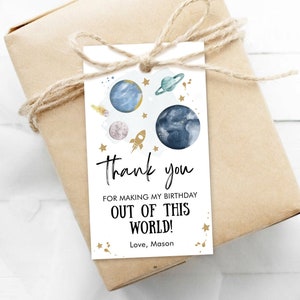 Editable Outer Space Favor Tag Space Birthday Thank you Label Galaxy Gift Tag Out Of This World Planets Digital Template Printable 0357