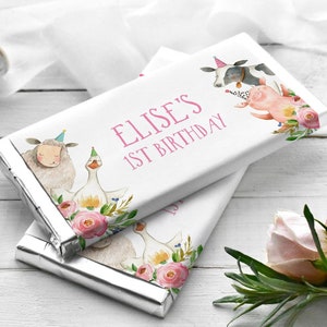Editable Candy Bar Wrapper Farm Animals Birthday Candy Wrapper Party Animals Favors Party Girl Barnyard Thank You Template Printable 0155