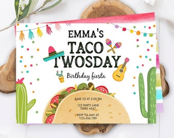 Bewerkbare Taco Twosday uitnodiging Mexicaanse Twosday verjaardag Fiesta 2e verjaardag Instant Download afdrukbare uitnodiging sjabloon Corjl 0161