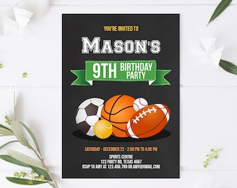 Editable Sports Birthday Invitation Boy Birthday Party Invite Sport Baseball Sports Theme Instant Download Printable Template Corjl 0137