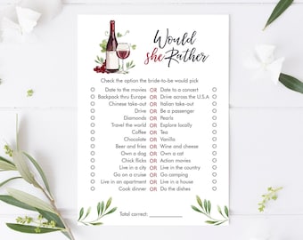 Editable Would She Rather Bridal Shower Game Wedding Shower Activity Wine Tasting Vineyard Grapes Game Download PRINTABLE Corjl 0234