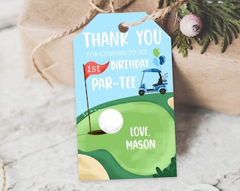 Editable Golf Favor Tags Golf Thank You Par-tee Tags Golfing Birthday Hole in One 1st Birthday Boy Gift Tag Download Corjl Template 0405