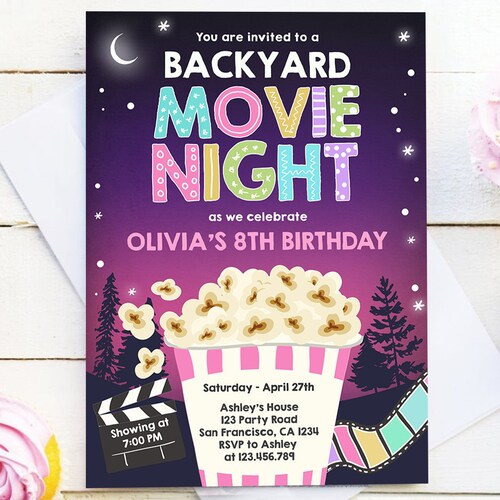 Backyard Movie Night Invitation Outdoor Movie Birthday Party - Etsy