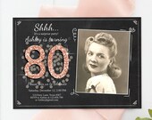 Editable ANY AGE Surprise Birthday Invitation Adult 80th Party Rustic Chalk Rose Gold Glitter Photo Download Corjl Template Printable 0103