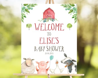 Editable Farm Baby Shower Welcome Sign Girl Barnyard Birthday Welcome Sign Farm Animals Birthday Welcome Boy Template Corjl PRINTABLE 0155