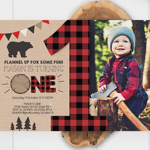 Editable Lumberjack Birthday Invitation Rustic Woodland | Etsy