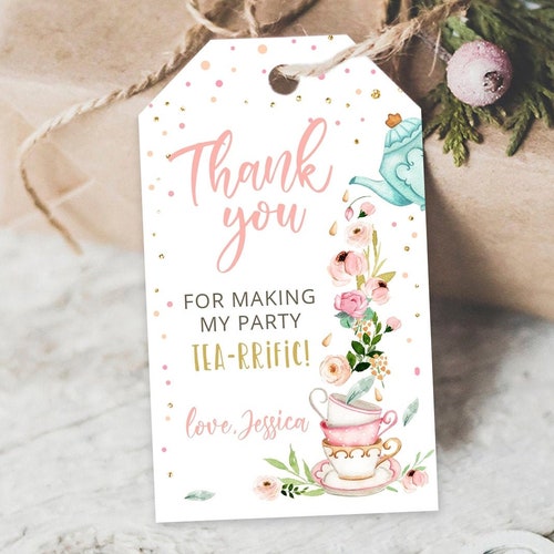 Tea Party Favor Birthday Thank You Tag Baby Shower Gift Label Etsy