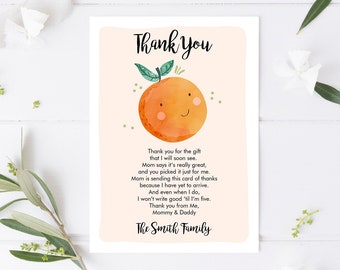 Editable A Little Cutie Thank You Card Baby Shower Clementine Orange Thank You Coed Shower Neutral Download Printable Corjl Template 0330