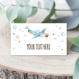 Editable Airplane Food Labels Airplane Baby Shower Name Cards Tent Card Escort Boy Adventure Travel Download Corjl Template Printable 0185