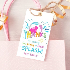 Editable Pool Party Favor Tag Splish Splash Birthday Bash Thank You Tag Girl Summer Beach Goodie Bag Download Corjl Template  Printable 0169