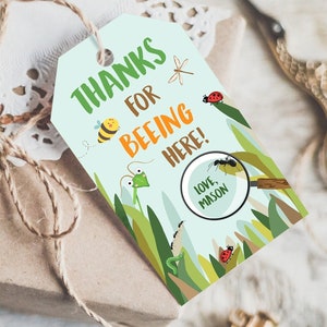 Editable Bug Favor Tags Bugs Birthday Thank You Label Bug Party Insect Gift tags Bugging out Beeing by Digital Template Printable 0090