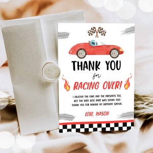 Editable Race Car Thank You Card Two Fast Birthday Boy Red Racing Car Thank You Card Birthday Fast One Download Template Printable 0424
