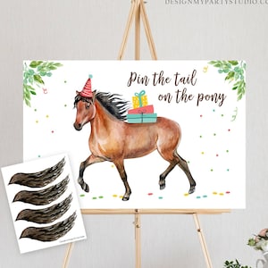 Pin the Tail on The Pony Party Game Horse Birthday Game Cowgirl Birthday Activity Cowboy Party Animals Download Printable Digital 0408
