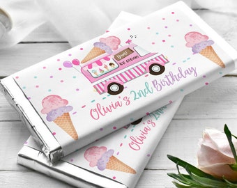 Editable Ice Cream Truck Candy Bar Wrapper Ice Cream Birthday Chocolate Bar Labels Ice Cream Party Digital Download Template Printable 0243