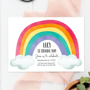 Editable Rainbow Birthday Invitation Kids Girl Boy Neutral Party Clouds Colorful Rainbow Colors Printable Corjl Template Digital 0272 image 1