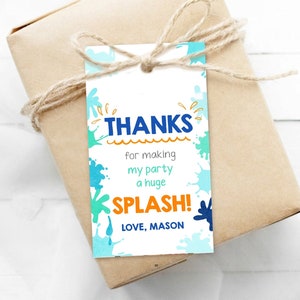 Bearbeitbarer Pool Party Favor Tag Splish Splash Birthday Bash Danke Tag Boy Summer Beach Goodie Bag Download Corjl Template Printable 0237