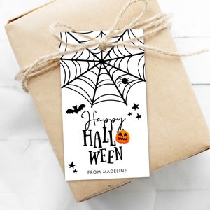 Editable Happy Halloween Gift Tags Trick Or Treat Favor Tags Spiderweb Treat Bag Spooky Personalized Download Printable Corjl 0261 0009