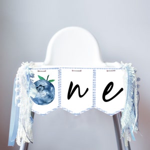 Blaubeer-Hochstuhl-Banner Beere Erster Geburtstag Junge Blaubeer-Girlande Hochstuhl-Banner ONE Fruit Party Decor DRUCKBARE Digital 0399