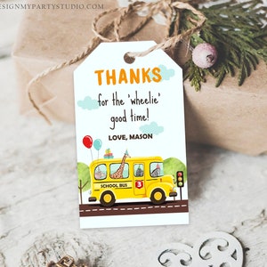 Étiquettes modifiables de roues sur le bus, anniversaire de l'autobus scolaire, étiquettes de remerciement, étiquettes-cadeaux de bus, modèle à télécharger pour l'anniversaire d'un garçon, imprimable Corjl 0325