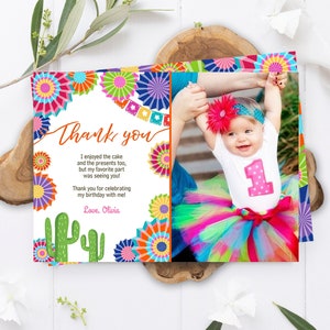 Insertion de carte de remerciement Fiesta anniversaire modifiable Let's Fiesta cactus mexicain Remerciements Note de téléchargement modèle Corjl numérique imprimable 0236
