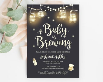 Editable A Baby is Brewing Invitation Bottle and Beers Baby Shower BaByQ BBQ Coed Couples Shower Download Printable Template Corjl 0024