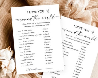 Editable I Love You Around the World Bridal Shower Game Minimalist Modern Wedding Activity Questions Corjl Template Printable 0493