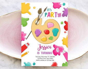 Editable Painting Party Invitation Art Party Birthday Invite Girl Pink Paint Craft Party Download Printable Template Digital Corjl 0319