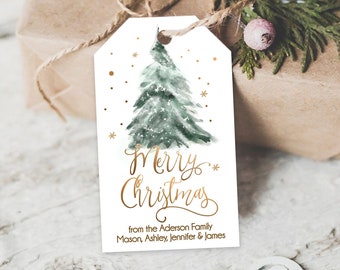 Editable Christmas Favor Tags Holiday Gift Tags Merry Christmas Holiday Tags Holiday Labels Tree Gold Download Printable Corjl 0363 0443