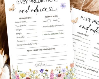 Editable Baby Predictions and Advice Game Card Wildflowers Baby Shower Game Baby in Bloom Butterflies Digital Template Printable 0543