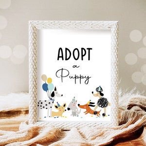 Adopt a Puppy Birthday Sign Table Decor Dog Birthday Party Boy Blue Puppy Adoption Sign Vet Pawty Decor Table Sign Download RINTABLE 0429