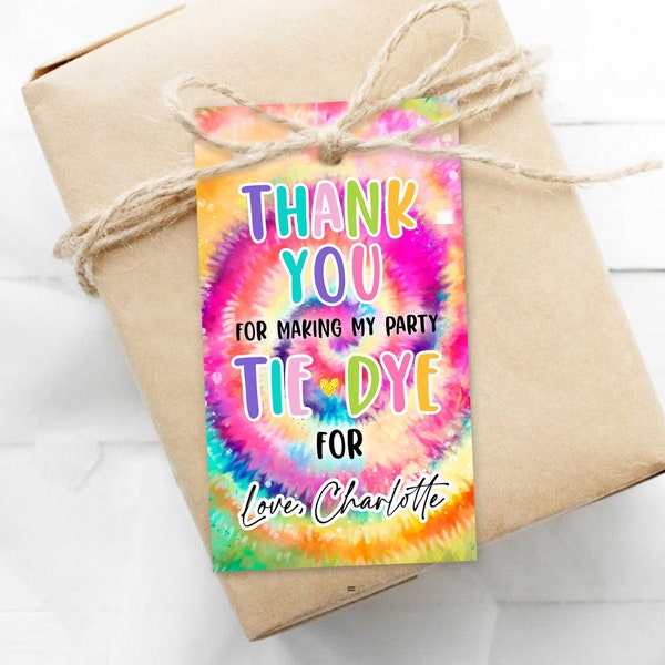 Editable Tie Dye Favor Tags Gift Tag Girl Tie Dye Birthday Thank You Download Hippie Peace Love Craft Party Corjl Template Printable 0407