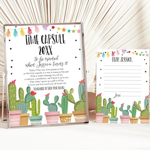 Capsula del tempo Fiesta modificabile Festa di compleanno messicana Cactus Uno Succulento Bambino Bambina Primo compleanno 1° Modello digitale stampabile 0254