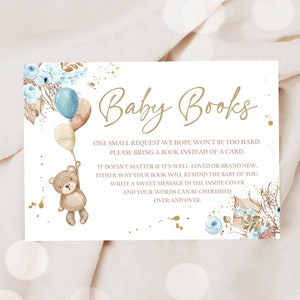 Ours en peluche modifiable, apportez un livre, livre pour baby shower, garçon rustique bohème, insert de livres pour bébé garçon, modèle Pampas Gras imprimable Corjl 0421