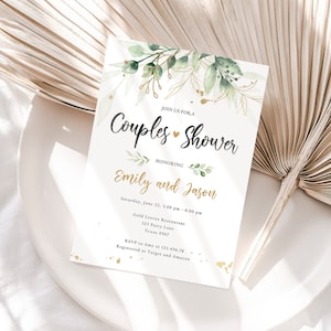 Editable Gold Leaves Couples Shower Invitation Gold Leaves Floral Greenery Bridal Coed Wedding Digital Download Template Printable 0168