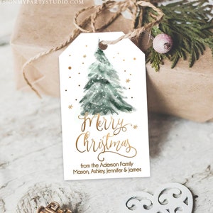 Editable Christmas Favor Tags Holiday Gift Tags Merry Christmas Holiday Tags Holiday Labels Tree Gold Download Printable Corjl 0363 0443 image 1