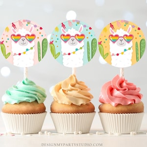 Lama Cupcake Topper Favor Tags Geburtstag Party Dekoration Fiesta Mexikanische Lama Party Kaktus Sonnenbrille Digital Download Printable 0079
