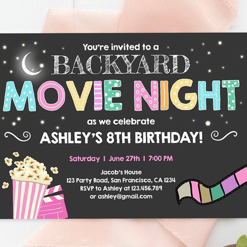 EDITABLE Movie Night Invitation Backyard Movie Invitation - Etsy