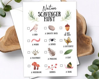 Editable Nature Scavenger Hunt for Kids Hiking Outdoor Camping Party Game Trail Nature Walk Woodland Digital Download Template Printable