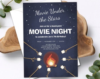 Backyard Movie Night Invitation Birthday Party Hollywood - Etsy