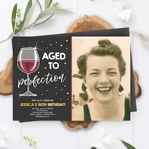 Editable Aged to Perfection Birthday Invitation Wine Adult Birthday Invite Rustic Surprise Download Printable Invitation Template Corjl 0252 image 1