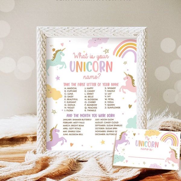 What Is your Unicorn Name Game Unicorn Birthday Game Party Activity Magical Unicorn Rainbow Pastel Girl Template Printable Corjl 0426